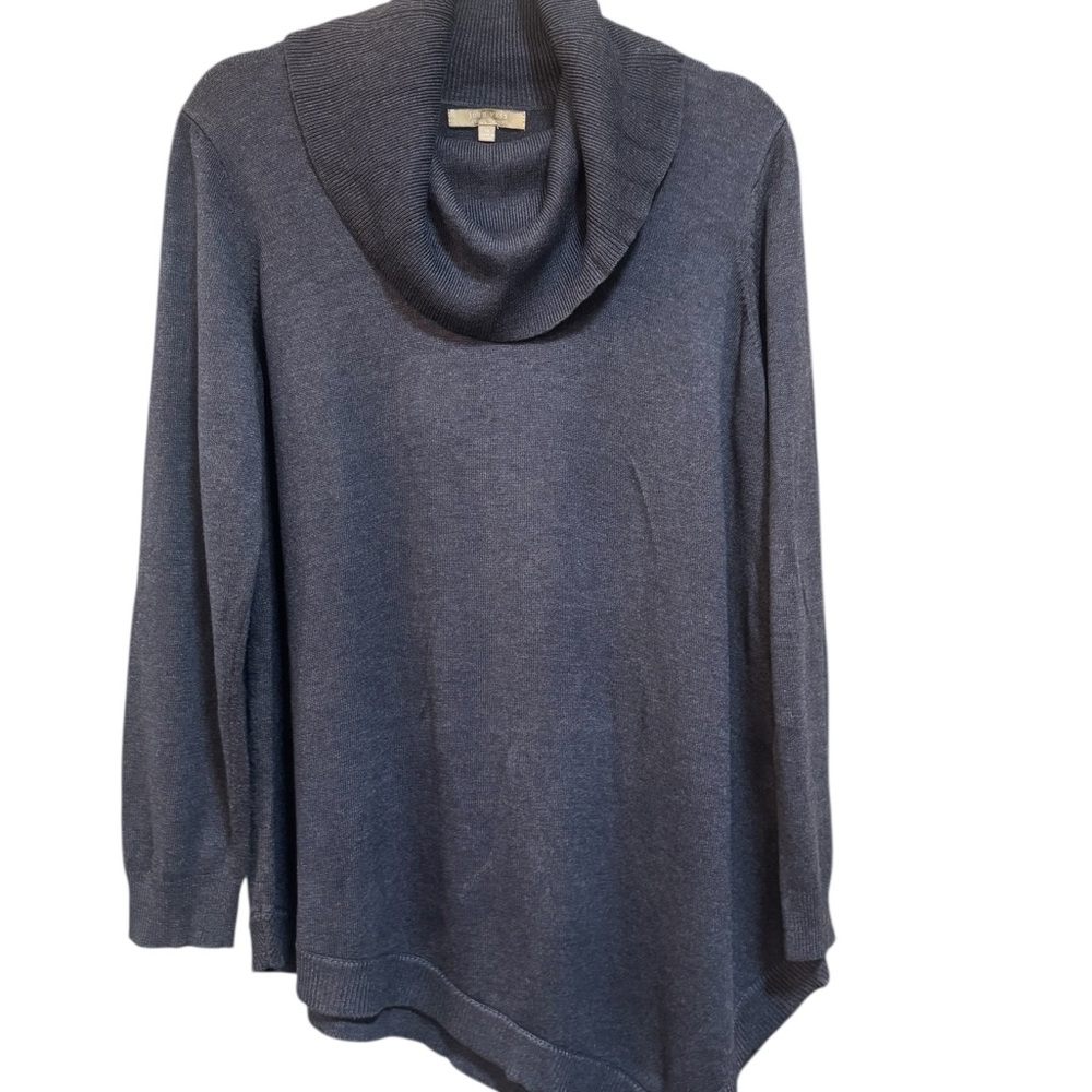 Joan Vass Asymmetrical Cowl Neck Sweater blue Knit Long Sleeve Tunic Top 1X plus